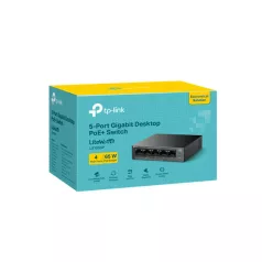   TP-LINK Switch 5x1000Mbps (4xPOE+) Fémházas Asztali, LS105GP