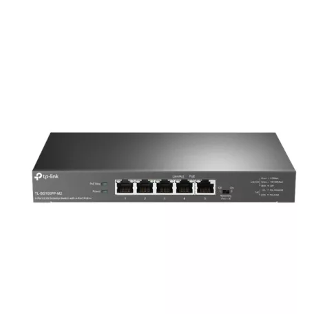 TP-LINK Switch 5x2.5G(4xPOE++) Fémházas Asztali, TL-SG105PP-M2