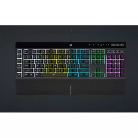 CORSAIR Vezetékes Billentyűzet Gaming, K55 RGB PRO, 6 programozható billentyű, Cseppálló, Csuklótámasz, US, fekete