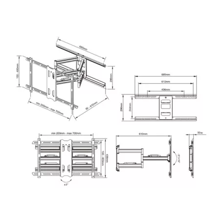 MULTIBRACKETS Fali konzol, M Universal Flexarm Pro 60 kg Heavy Duty Black (55-85", max.VESA: 700x400 mm)