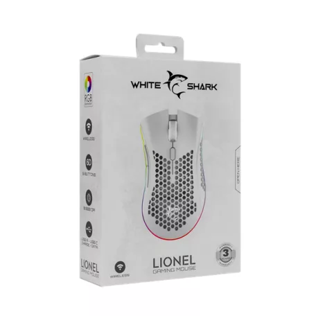 WHITE SHARK LIONEL-W, WGM-5012W vezeték nélküli gamer egér, fehér, 10000 dpi