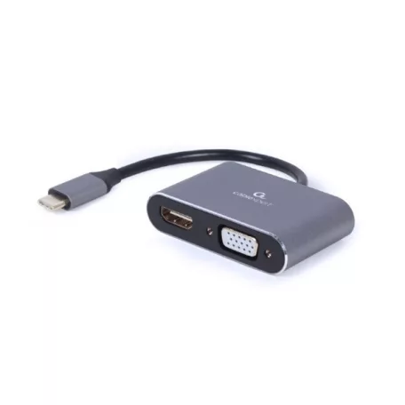 GEMBIRD adapter, USB-C - 1db HDMI 1.4 1db VGA M/F, 0,15m szürke