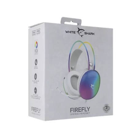 WHITE SHARK FIREFLY-W, GH-2342-W gamer fejhallgató, fehér/RGB, (3.5 Jack)