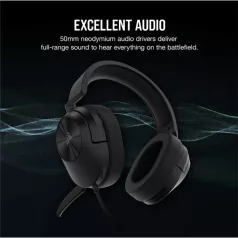   CORSAIR Vezetékes Headset, HS55 Gaming, Ultrakönnyű, Jack dugós, fekete