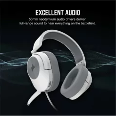   CORSAIR Vezetékes Headset, HS55 Gaming, Ultrakönnyű, Jack dugós, fehér