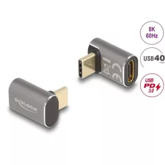   DELOCK Átalakító USB 40 Gbps Type-C male > female PD 3.0 100W 90 fokos 8K 60Hz fém