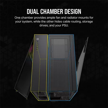 CORSAIR Ház ATX iCUE LINK 6500X RGB, Tápegység nélkül, Edzett Üveg, fekete