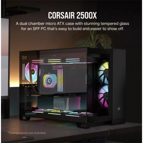 CORSAIR Ház Micro-ATX 2500X, Tápegység nélkül, Edzett Üveg, fekete
