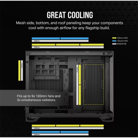 CORSAIR Ház Micro-ATX 2500X, Tápegység nélkül, Edzett Üveg, fekete