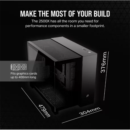CORSAIR Ház Micro-ATX 2500X, Tápegység nélkül, Edzett Üveg, fekete