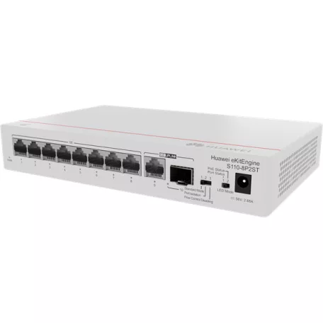 Huawei eKit Switch 8x1000Mbps (124W POE+) + 1x1000Mbps Uplink + 1x1GE (SFP), Nem menedzselhető, Asztali - S110-8P2ST