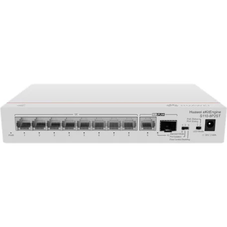 Huawei eKit Switch 8x1000Mbps (124W POE+) + 1x1000Mbps Uplink + 1x1GE (SFP), Nem menedzselhető, Asztali - S110-8P2ST