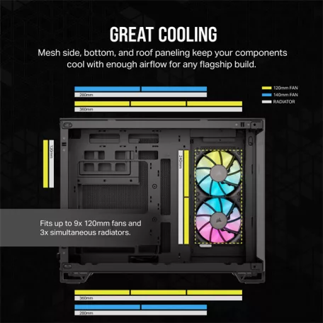CORSAIR Ház Micro-ATX iCUE LINK 2500X RGB, Tápegység nélkül, Edzett Üveg, fekete