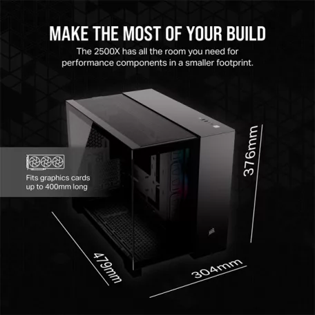 CORSAIR Ház Micro-ATX iCUE LINK 2500X RGB, Tápegység nélkül, Edzett Üveg, fekete