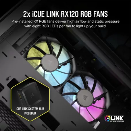 CORSAIR Ház Micro-ATX iCUE LINK 2500X RGB, Tápegység nélkül, Edzett Üveg, fekete