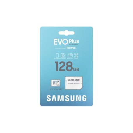 SAMSUNG Memóriakártya, EVO Plus microSDXC kártya ,128GB, UHS-1, U3, V30, A2, + SD Adapter, R160/W