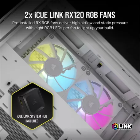 CORSAIR Ház Micro-ATX iCUE LINK 2500X RGB, Tápegység nélkül, Edzett Üveg, fehér