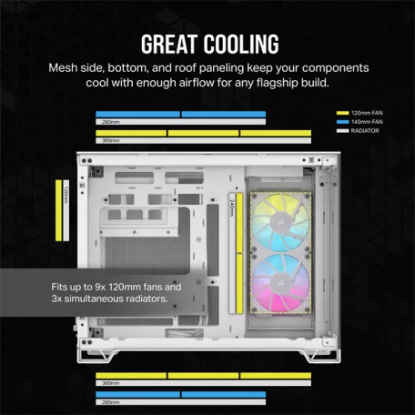 CORSAIR Ház Micro-ATX iCUE LINK 2500X RGB, Tápegység nélkül, Edzett Üveg, fehér