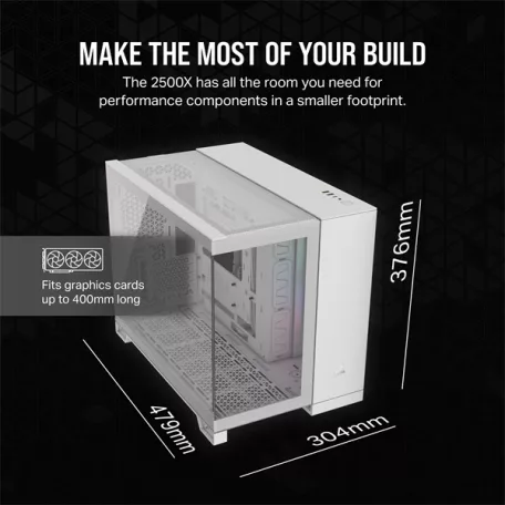 CORSAIR Ház Micro-ATX iCUE LINK 2500X RGB, Tápegység nélkül, Edzett Üveg, fehér