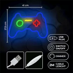   FOREVER LIGHT Neon LED dekorációs lámpa GAMEPAD multicolor, szabályozható, USB, be/ki  kapcsoló, , falra szerelhető