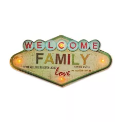   FOREVER LIGHT RETRO metál LED dekorációs lámpa WELCOME FAMILY, USB, 5V, falra akasztható