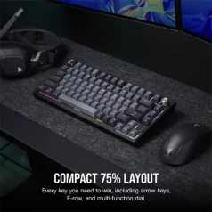   CORSAIR Vezeték Nélküli Billentyűzet Gaming, K65 PLUS 75%, Mechanikus, MLX Red switch, US, fekete