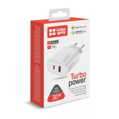   COLORWAY USB töltő adapter, Power Delivery Port PPS USB (Type-C PD + USB QC3.0) (30W) white (CW-CHS037PD-WT)