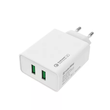 COLORWAY USB töltő adapter, 2USB Quick Charge 3.0 (36W) white (CW-CHS017Q-WT)