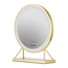   HUMANAS HM04 kerek álló smiktükör, 40 cm átmérő, LED, integrált érintő gombok, 3 színhőmérséklet, arany