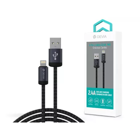 DEVIA ST108035 Gracious v2 12W USB/Lightning adat-és töltőkábel, fekete, 1m