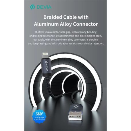 DEVIA ST108035 Gracious v2 12W USB/Lightning adat-és töltőkábel, fekete, 1m
