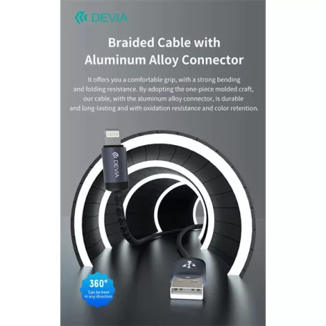 DEVIA ST108035 Gracious v2 12W USB/Lightning adat-és töltőkábel, fekete, 1m