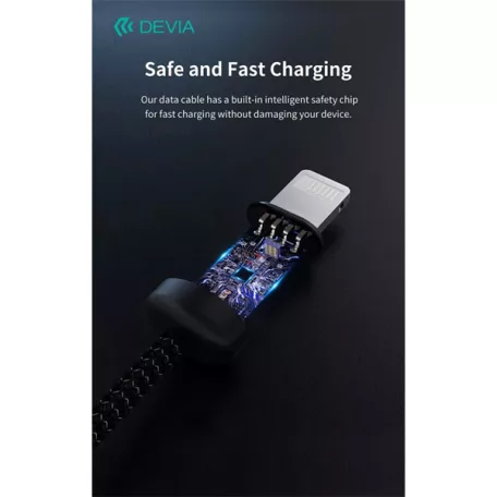 DEVIA ST108035 Gracious v2 12W USB/Lightning adat-és töltőkábel, fekete, 1m