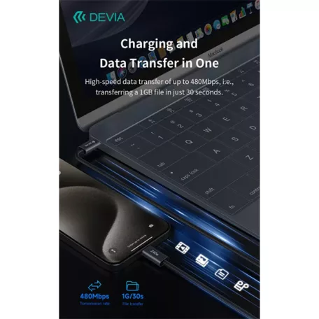 DEVIA ST108721 Extreme Speed PD 240W, USB-C - USB C (Type-C) adat-és töltőkábel, fekete, 2m