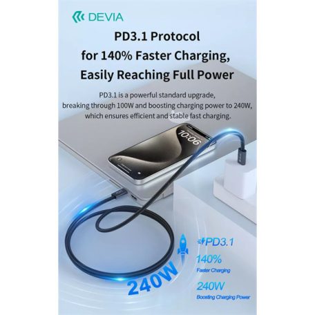 DEVIA ST108721 Extreme Speed PD 240W, USB-C - USB C (Type-C) adat-és töltőkábel, fekete, 2m