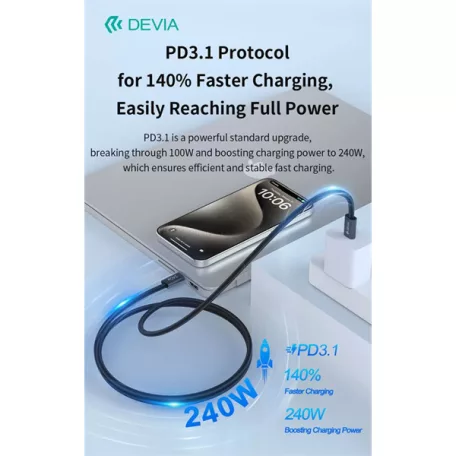 DEVIA ST108721 Extreme Speed PD 240W, USB-C - USB C (Type-C) adat-és töltőkábel, fekete, 2m