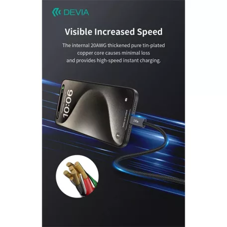 DEVIA ST108721 Extreme Speed PD 240W, USB-C - USB C (Type-C) adat-és töltőkábel, fekete, 2m