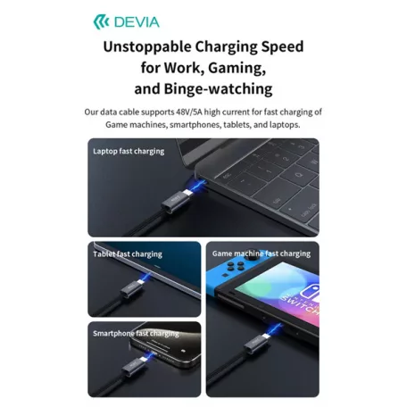 DEVIA ST108721 Extreme Speed PD 240W, USB-C - USB C (Type-C) adat-és töltőkábel, fekete, 2m