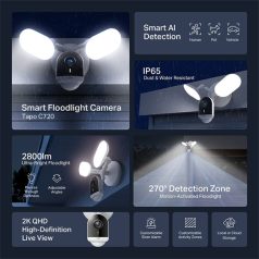   TP-LINK Wireless Kamera Cloud kültéri forgatható színes éjjellátó Smart Floodlight, TAPO C720