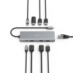  HAMA 00200142, FIC USB 3.1 TYPE-C,9IN1 DOKKOLÓ ADAPTER(4XUSB3.1, 2XHDMI, LAN, USB-C, PD)