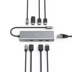   HAMA 00200142, FIC USB 3.1 TYPE-C,9IN1 DOKKOLÓ ADAPTER(4XUSB3.1, 2XHDMI, LAN, USB-C, PD)