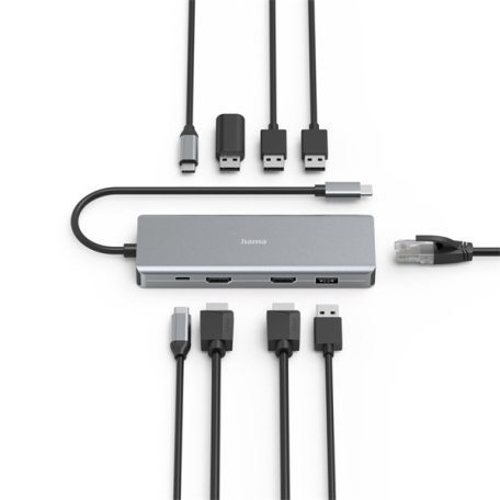 HAMA 00200142, FIC USB 3.1 TYPE-C,9IN1 DOKKOLÓ ADAPTER(4XUSB3.1, 2XHDMI, LAN, USB-C, PD)