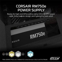   CORSAIR Tápegység Moduláris, RM750e, 750W, 12cm, ATX 3.1, PCIe 5.1, BOX, Cybenetics Gold