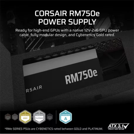 CORSAIR Tápegység Moduláris, RM750e, 750W, 12cm, ATX 3.1, PCIe 5.1, BOX, Cybenetics Gold