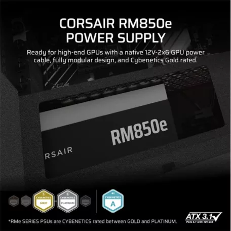 CORSAIR Tápegység Moduláris, RM850e, 850W, 12cm, ATX 3.1, PCIe 5.1, BOX, Cybenetics Gold