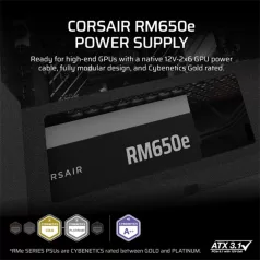   CORSAIR Tápegység Moduláris, RM650e, 650W, 12cm, ATX 3.1, PCIe 5.1, BOX, Cybenetics Gold