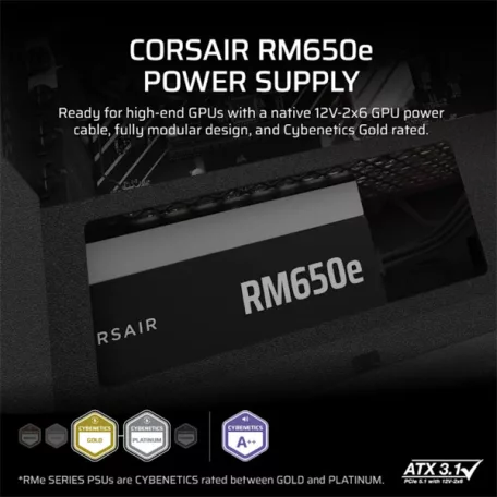 CORSAIR Tápegység Moduláris, RM650e, 650W, 12cm, ATX 3.1, PCIe 5.1, BOX, Cybenetics Gold