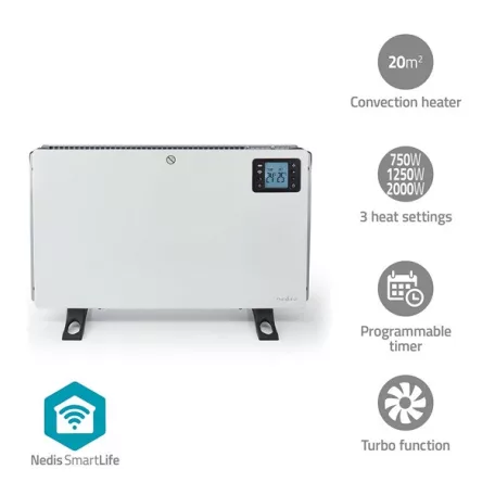 NEDIS HTCO50WTW smart konvektor, Wi-Fi, 2000W, távirányító programozható termosztát és időzítő
