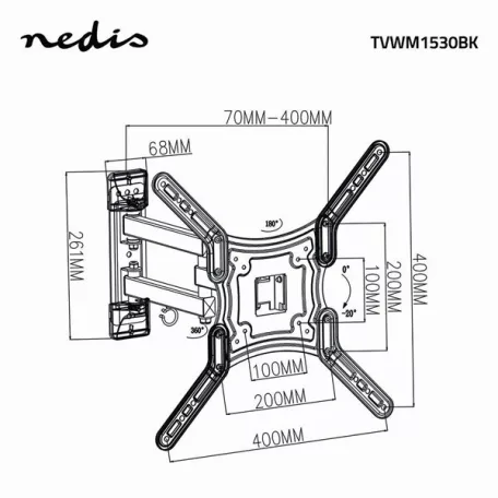 Nedis TVWM1530BK 23"-55"  LCD TV / monitorállvány (tartó konzol), maximum 30 kg, forgatható dönthető, 3 forgáspont