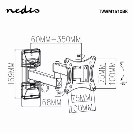 Nedis TVWM1510BK 13"-27"  LCD TV / monitorállvány (tartó konzol), maximum 15 kg, forgatható, dönthető, fekete